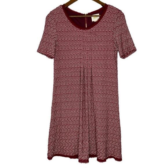 Maeve Red White Zigzag Anthro Pleated Short Sleeve A-Line Dress Size S Women's - Picture 1 of 9